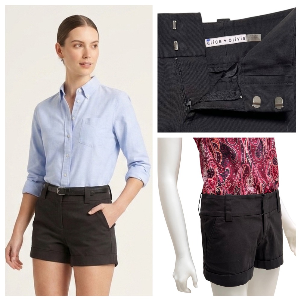 Alice + Olivia's Black Cuffed Chino Shorts Preppy Clean Girl Size 4 Tailored